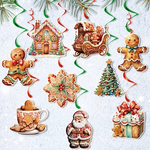 Christmas Spiral Hanging Decorations Double Sided Paper Gingerbread Man Santa Claus Party Ceiling Decor Festive Ornaments
