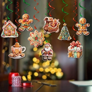 Christmas gingerbread man ceiling swirl decorations with festive holiday patterns and spirals