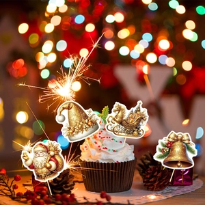 Festive gold Christmas cupcake toppers featuring Santa and bells for holiday party decor