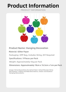 Lot de neuf pendentifs pommes scintillantes pour décoration de classe et rentrée