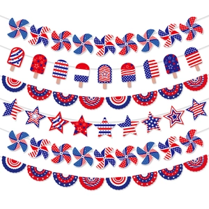 Independence Day Banner Garland Paper Red White Blue Star Stripes Patriotic July Fourth Party Home Wall Decoration
