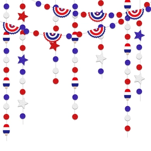 Patriotic Independence Day Hanging Garland Red White Blue Glitter Paper Star Popsicle Banner For American Celebration Home Party