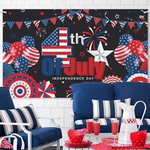 4th of July Independence Day background banner with American flag stars and fireworks decor