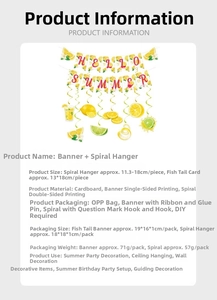 Detailed view of Hello Summer banner set with lemon swirl decorations and assembly accessories