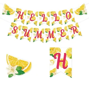 Hello Summer banner set with lemon and flower spiral hanging party decorations