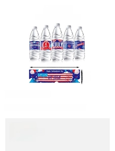 Detailed view of 19.8x5.1cm July 4th Independence Day water bottle labels with size specs