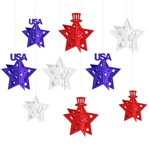 Décorations étoiles 3D suspendues rouge blanc bleu avec paillettes pour fête du 4 juillet
