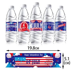 Water bottle labels for USA Independence Day party decor with American flag designs