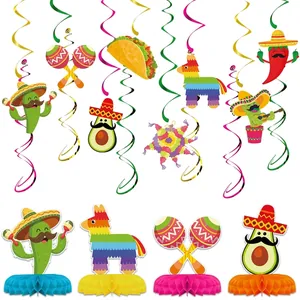 Mexican Fiesta Party Decorations Swirl Hanging Ornaments Paper Honeycomb Centerpieces Cactus Taco Pinata Birthday Theme