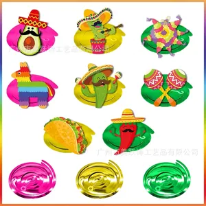 Mexican Fiesta party decorations set with colorful cactus and pinata spiral hanging swirls
