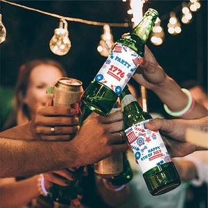 Autocollants de bière patriotiques du 4 juillet avec drapeaux américains et slogans