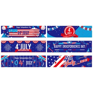 6-piece set of USA Independence Day water bottle labels with 4th of July party patterns