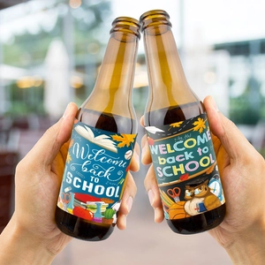Welcome Back to School water bottle labels featuring school elements and bright colors
