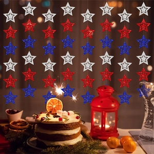 Sparkly red white and blue star hanging decorations for July 4th party backdrop decor