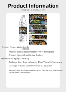 Detail view of Halloween water bottle stickers with pumpkin and skull festive designs