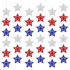Red, blue and silver glitter star hanging banner for July 4th party decorations