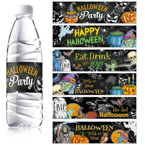 Halloween Party Water Bottle Labels Waterproof Self Adhesive Pumpkin Witch Ghost Decorative Stickers Novelty