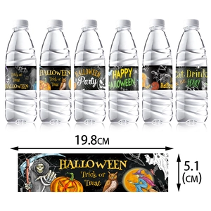 Halloween water bottle stickers with pumpkin and witch designs, size 19.8x5.1cm