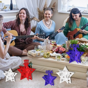 3D red white and blue star table decorations with glitter for Independence Day party