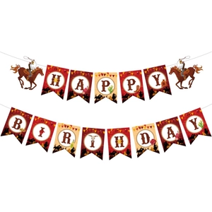 Western cowboy Happy Birthday banner set with cactus and horse elements for party decor