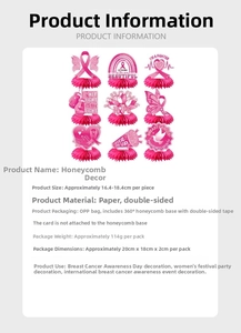 Detailed size specifications for nine breast cancer awareness pink honeycomb centerpieces