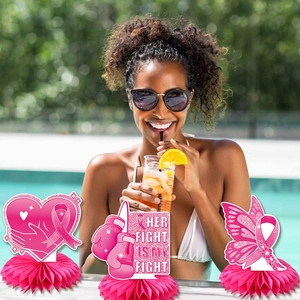 Breast cancer awareness pink ribbon honeycomb centerpieces for party table decoration