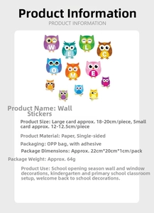 Detailed size specifications for 11-piece cartoon owl welcome back to school wall stickers