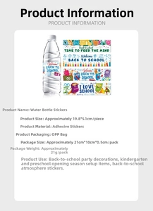 Detail of Welcome Back to School water bottle stickers with colorful cartoon designs