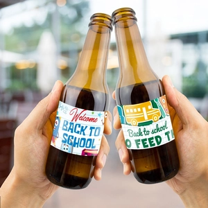 Water bottle labels with Back to School bus and school supply patterns for school parties