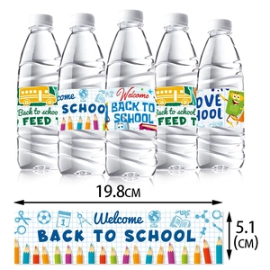 School bus and pencil themed water bottle stickers for back to school party decoration
