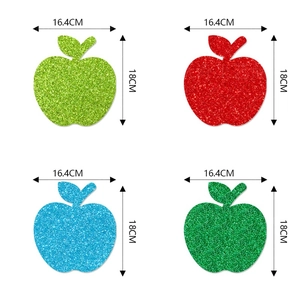 Lot de quatre autocollants muraux pommes pailletées pour décoration de fête d'école