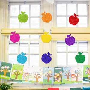 Autocollants pailletés en forme de pomme en neuf couleurs pour décoration de fenêtres