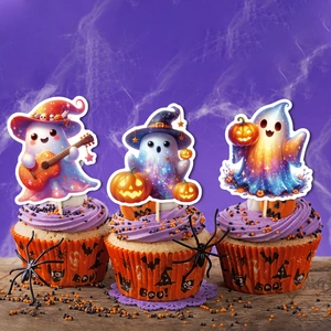 Décoration de gâteaux fantômes d'Halloween avec caissettes oranges et figurines étoilées