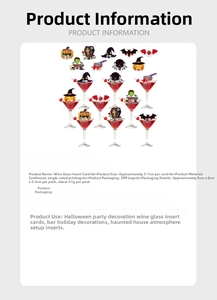 Detail of Halloween paper wine glass cards featuring pumpkin, bat and ghost designs