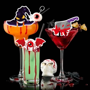 Halloween drink cup card decorations with spooky ghost, spider and pumpkin theme