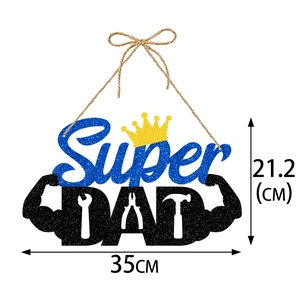 Glittery Super DAD wall hanging decor with tool icons measuring 35cm by 21.2cm