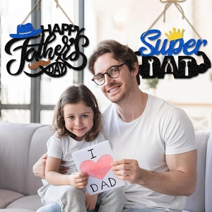 Father's Day glitter banner set with Happy Father's Day and Super Dad wall signs
