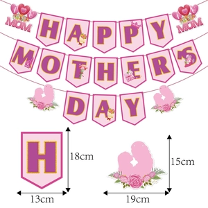 Pink and purple Happy Mother's Day party banner with gold accents and floral heart decor