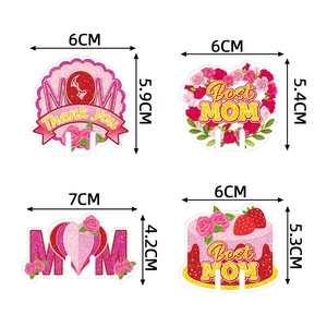 Set of four Mother's Day wine glass and cupcake toppers with pink floral and heart designs