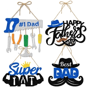 Father's Day Glitter Paper Hanging Ornaments Best Dad Super Dad Door Sign For Party Background Decoration