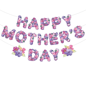 Happy Mother's Day banner featuring floral patterns on letters for party decoration