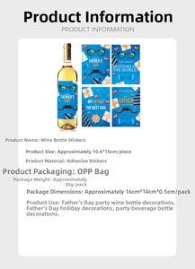 Father's Day wine bottle sticker labels 4-pack in blue with size 10.6x15cm dimensions