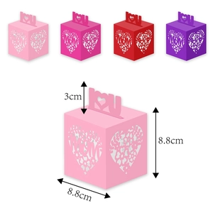 Hollow laser-cut Mother's Day gift boxes in pink and purple colors with MOM lettering