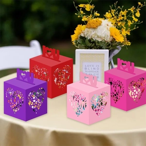 Laser cut Mother's Day gift boxes with MOM cutouts in purple red and pink colors