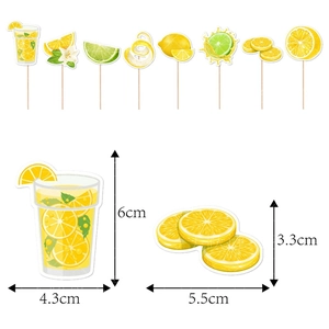 Lemon themed cupcake toppers in yellow and green for birthday party cake decorations