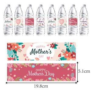 Floral Happy Mother's Day water bottle labels set with 19.8cm x 5.1cm dimension info