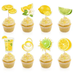Lemon Theme Birthday Party Cake Topper Set Fruit Citrus Cupcake Picks For Summer Themed Birthday Party Table Decorations
