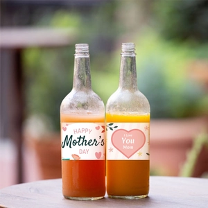 Custom Mother's Day water bottle labels with floral hearts and decorative text