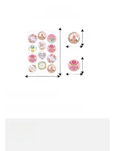 Detailed size chart for Mother's Day floral stickers measuring 19.8x13.8cm with 4cm diameter