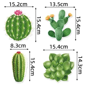 Summer cactus party decorations featuring four waterproof plant-themed vase inserts